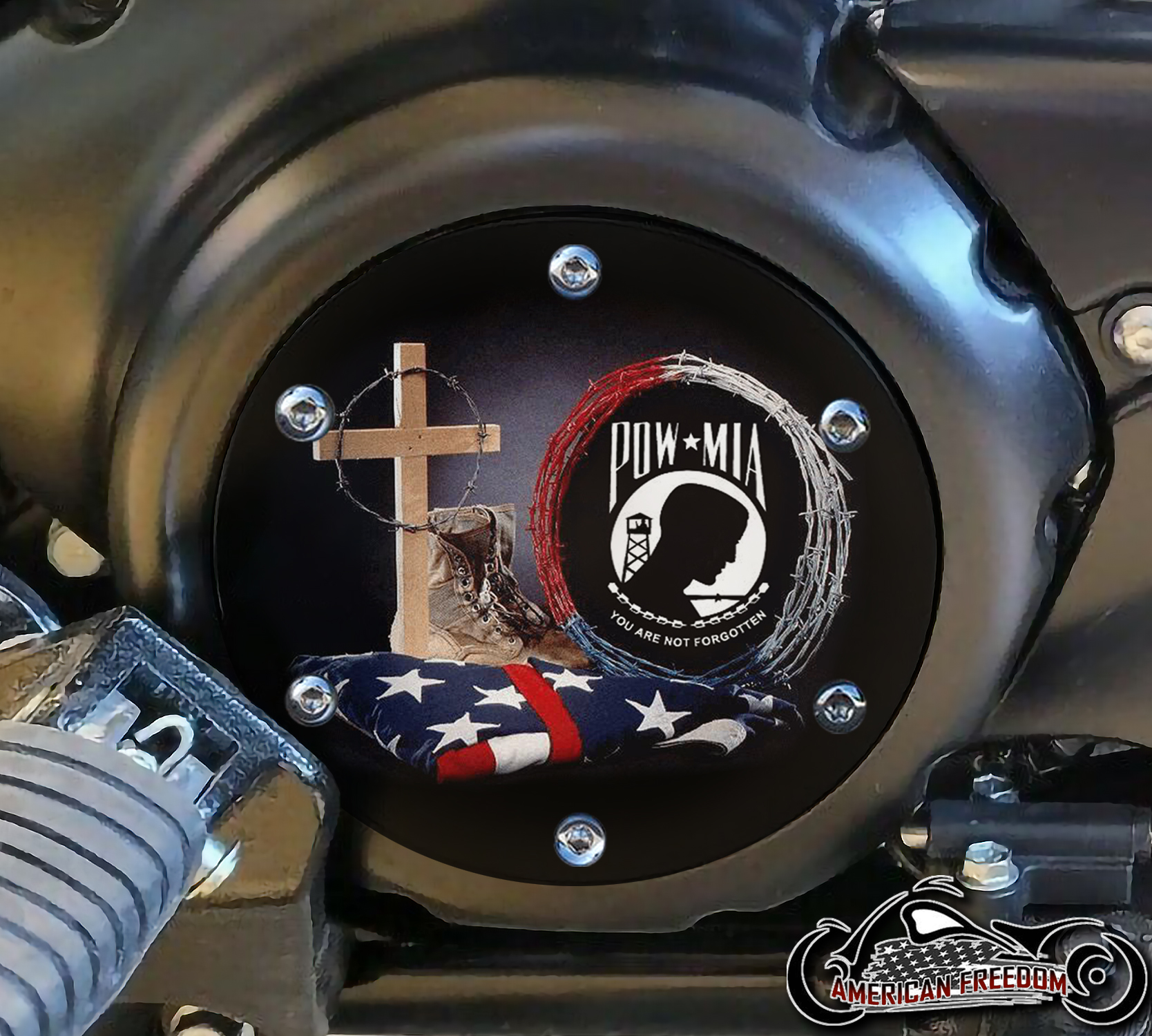 SUZUKI M109R Derby/Engine Cover - POW MIA Cross And Boots